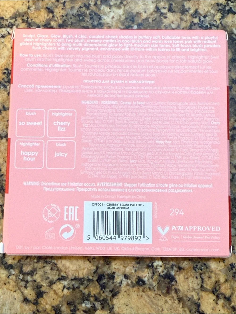 Ciaté London Cherry Bomb Blush Highlighter Pallet Light Medium Vegan Compact NIB